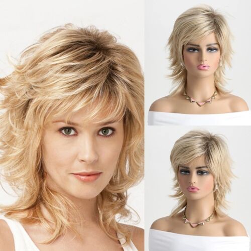 Stylish Medium Fluffy Curly Synthetic Graceful Blonde Capless Wig Hair For Women