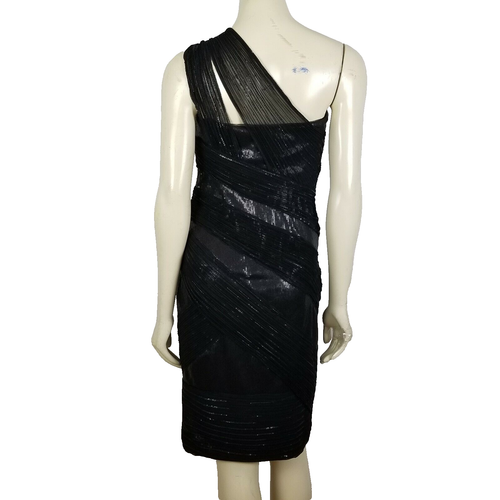 Tadashi Shoji one shoulder mesh tulle and sequin cocktail black dress sz 4 - Picture 2 of 9