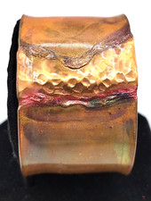 Wide Copper Cuff Hammered Front Patina Bracelet