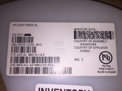 (10 PIECE LOT) AD1888JCPZ,  Audio Codec 2ADC / 6DAC 20-Bit 48-Pin LFCSP EP, ROHS