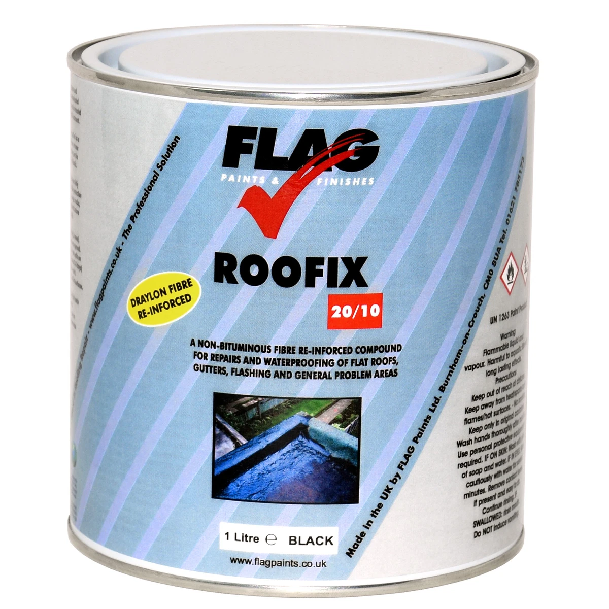 Roofix 20/10 Multi-Superficie 1ltr Reparación de Techo y Canaletas, Hecho por Flag Paints Ltd