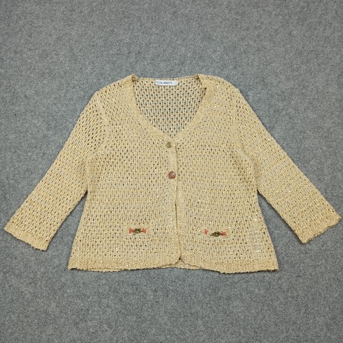 Elisa Cavaletti Women's Size XL Cardigan Sweater Gold Glitter Sequin Extra Large - 第 1/13 張圖片