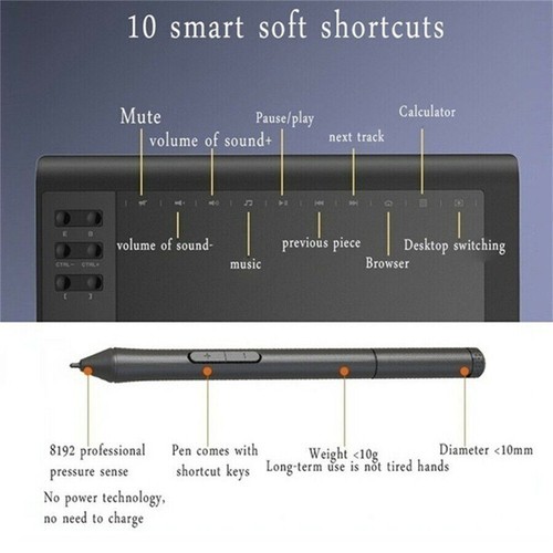 6'' Graphics Tablet 8192 Drawing Tablet Digital Tablet 233 Point Quick Reading - Afbeelding 9 van 10