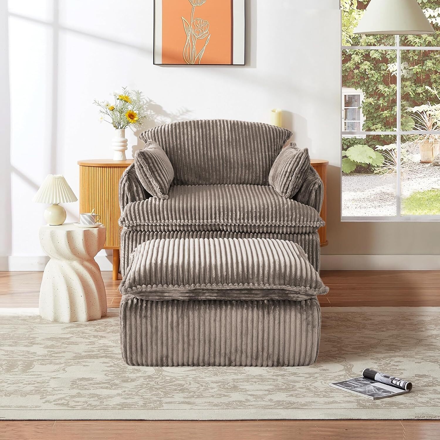 Floor Sofa Armchair Chaise Lounge Chesterfield Sofa w/ Footrest & Pillow Tatami