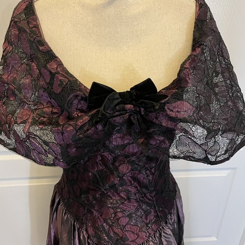 Vintage Loralie Original Purple Black Taffeta Dress 12 Womens Off the Shoulder - Picture 7 of 14