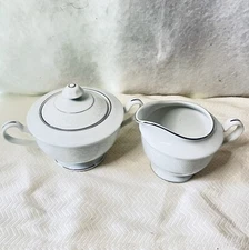 Vintage Creamer & Sugar Bowl with Lid Delicate Flowers Silver Trim Japan