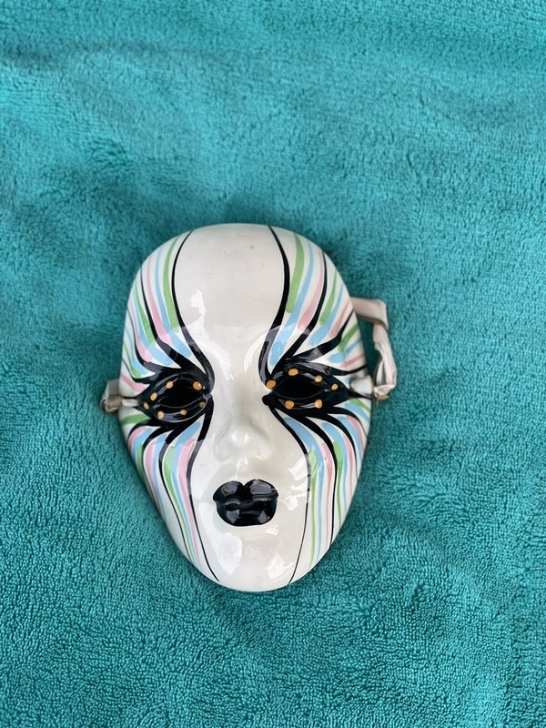 Small White Harlequin Mask Ceramic- Signed- Patricia Ozah