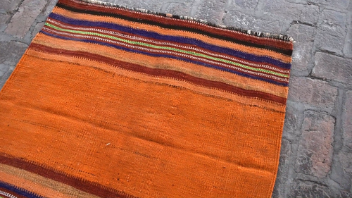 Handwoven Afghan Maldari Area Rug 4x4 Orange Geometric Tribal Square Kilim Rug - Video 1 of 1