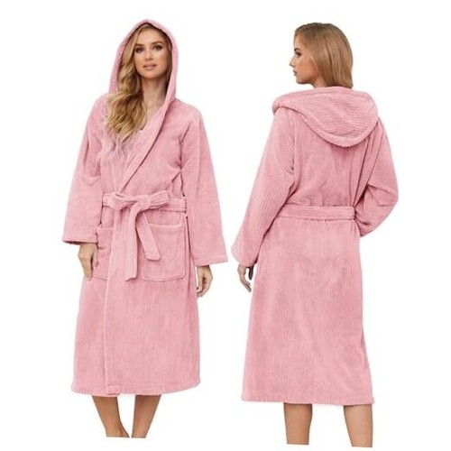 Hooded Bathrobes for Women, Soft Long Towel Robes for Small-Medium Light Pink