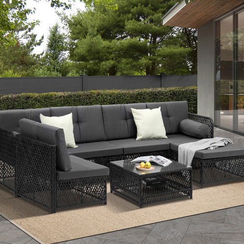 Livsip Outdoor Sofa Set 6 Seater Wicker Rattan Lounge Setting Patio Furniture - Picture 1 of 10