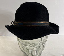 Vintage Fabini New York Cloche Hat Black Felted Wool with Buckle Ribbon Accent