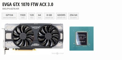 EVGA GTX 1070 FTW ACX 3.0 8GB GDDR5 Graphics Card 3x DP HDMI DVI 08G-P4-6276-KR