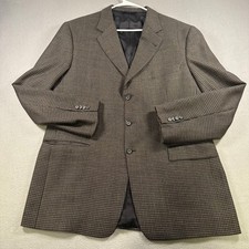 Burberry London Mens 46 Long Wool Blazer Brown Houndstooth Sport Coat USA Made