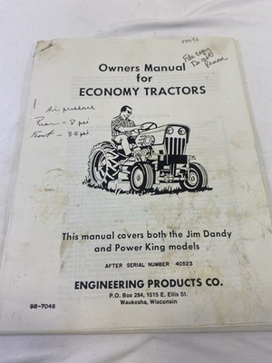 Operators Manual For Economy Tractors Jim Dandy & Power King After Ser No 40523