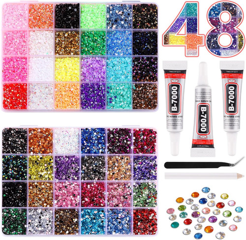 Kalolary 24000PCS Nail Art Rhinestones, 48 Colors 3Mm Resin Bedazzling Kit