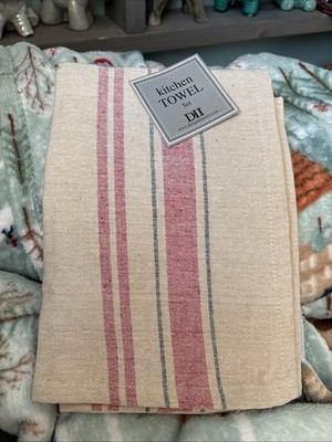 DII French Stripe, Kitchen Collection, Red, Dishtowel Set of 3