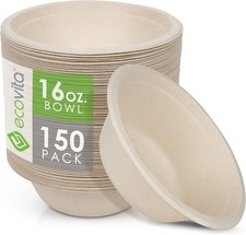 Ecovita 100 Compostable Paper Bowls 16 oz.   150 Disposable Bowls Eco Friendl
