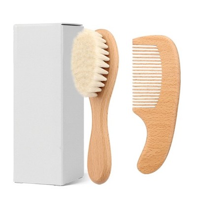 Gentle Infant Scalp Massage Brush Soft Wool Bristles Wooden Comb For Newborns