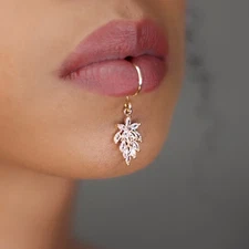 Crystal Dangle Lip Ring Clip Fake