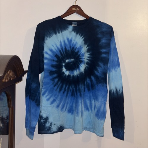 Blaues Langarm Batik T-Shirt XL Baumwolle Farbton