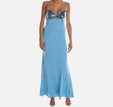 HALSTON Women's Blue Kasen Sequined Keyhole Bust Jersey Gown Dress Size 6
