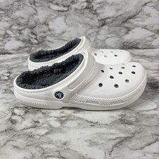 Crocs Classic Lined Clog - White Grey Mens 9 W-11 203591 Very Good Condition