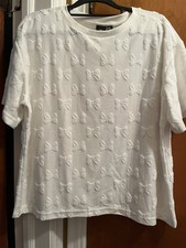 Cute Ivory Minnie Mouse DISNEY Short Sleeve Bow Shirt Sz L