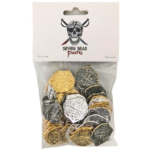 Seven Seas Pirates Toy Metal Gold and Silver Treasure Doubloon Coin - 100 Tokens - Picture 3 of 4