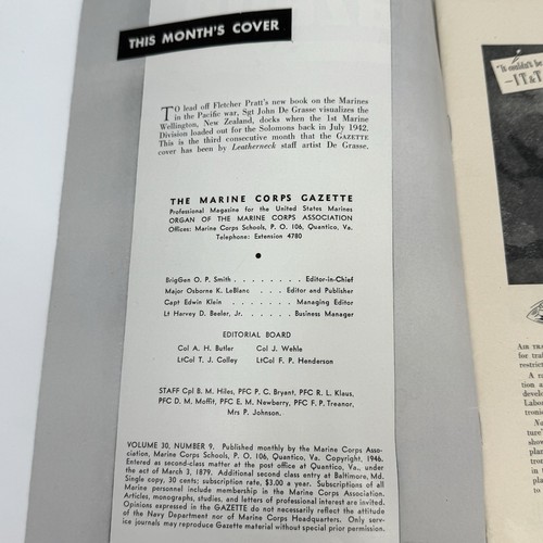 Vintage Marine Corps Gazette Magazine September, 1946 - Foto 3 di 10