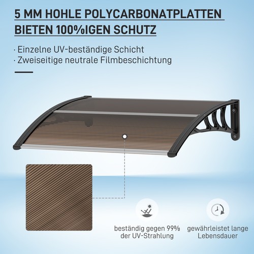 Vordach Haustürvordach 120 x 75cm Pultvordach Überdachung Polycarbonat - Afbeelding 5 van 10