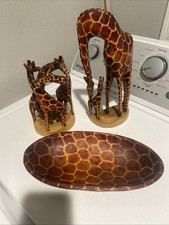 Two Hand Curved Giraffe, Wood Figurines, And ...