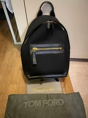 Tom Ford Backpack Rucksack Black Canvas Leather Gold Hardware