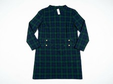 NWT Talbots Size 12 Black Watch Plaid Shift Dress Mock Neck Gold Button Classic