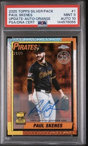🔥2025 Topps Silver Pack Paul Skenes Orange Auto/25 PSA 9 Mint 10 Auto PSA/DNA💎