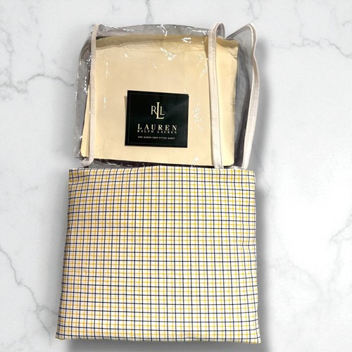 Ralph Lauren University Tattersal Navy &Yellow Check Queen Deep Fitted Sheet - Picture 4 of 7