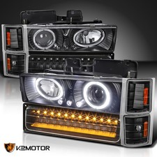 Fits 1994-1998 Chevy Ck 1500 Tahoe Black Projector Headlightsled Bumper Lamps