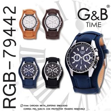 G&B Men's Quartz Watch Leather Strap Analogue Elegant 30m New