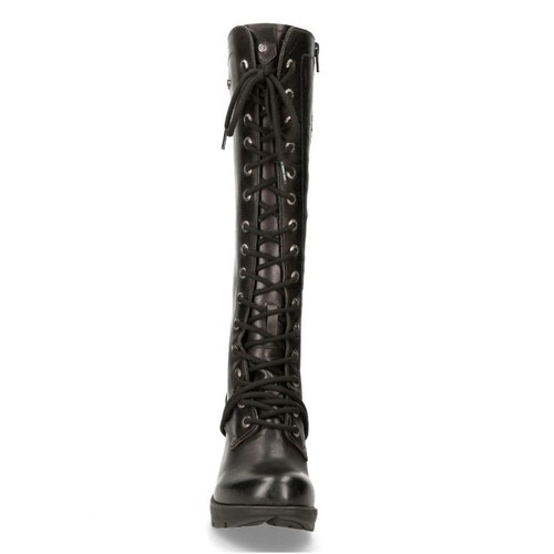 New Rock M-TR005-S1 High-Heeled Ladies Black Lace-up Knee High Boots - Picture 5 of 9