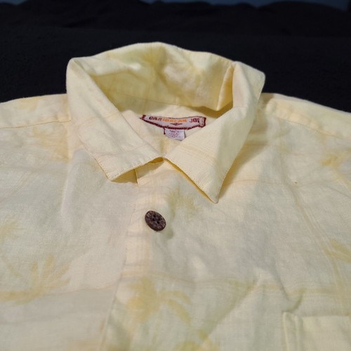Camicia uomo Caribbean Joe con bottoni gialla taglia XL lino manica corta tasca - Foto 8 di 12
