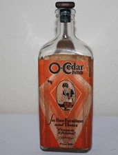 Antique O-CEDAR Polish Glass Bottle Paper Lable Wood Stopper Cap Advertising