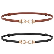2 Pack Women Skinny Belt for DressThin Waist Belt - Adjustable Leather Belt w...