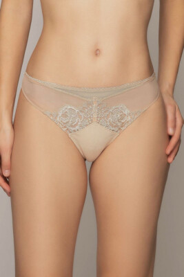 $139 Lise Charmel Womens Beige Lace Low Rise Ecrin Glamour Thong Panties Size M