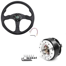 14 350mm Flat Dish Black Racing Steering Wheel With Ball Quick Release Adapter
