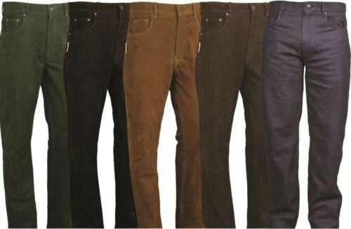 501 Men's Genuine Nubuck Leather Casual Motorcycle hunting Bikers Jeans-6 Colors - Picture 1 of 12