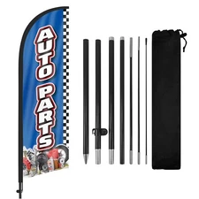 FSFLAG 8FT Auto Parts Advertising Feather Flag Banner with Pole and Ground Stake