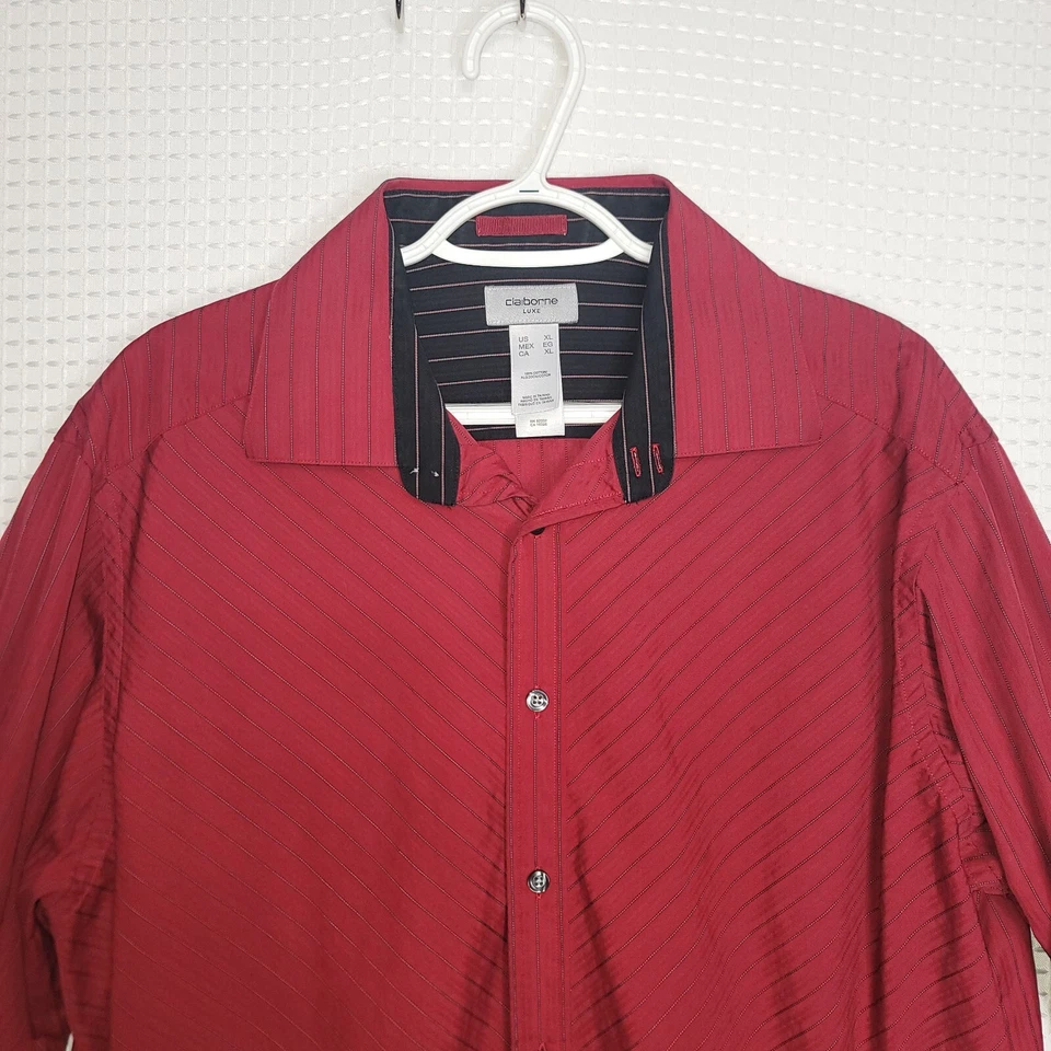 Claiborne LUXE Size XL Red Striped Dress Shirt French Cuffed Sleeves - Image 2 of 4