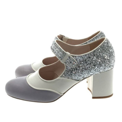 Miu Miu Women's Glitter Mary Jane Pumps in Gray and White