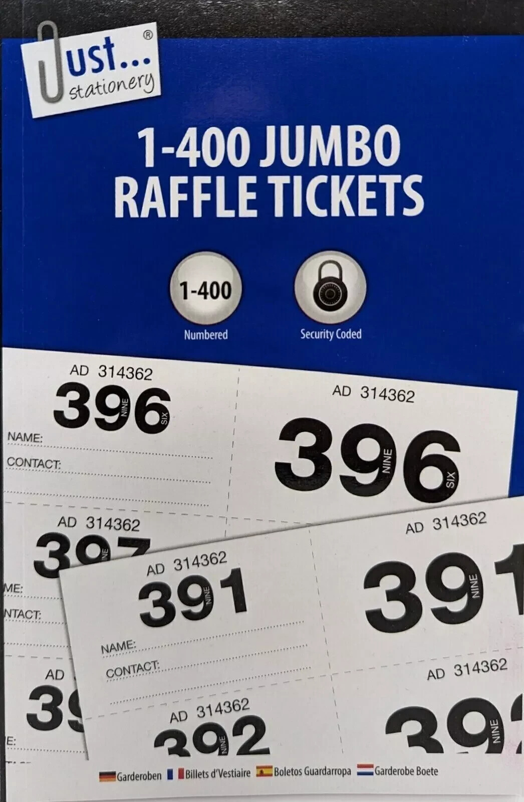 Jumbo Raffle Tickets - 1-400 Cloakroom Tickets - Colour at Random