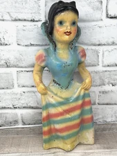 Vtg 30s 50 Chalkware Carnival Prize Snow White Figurine 13.75" Glitter Blue Pink