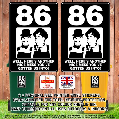 2 x Wheelie Bin Number House Name Stickers - Weatherproof Vinyl - Laurel & Hardy - Picture 5 of 8